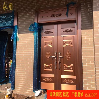 重庆厂家订制销售别墅铜门 防火防盗家居轻奢入户子母纯铜门图2